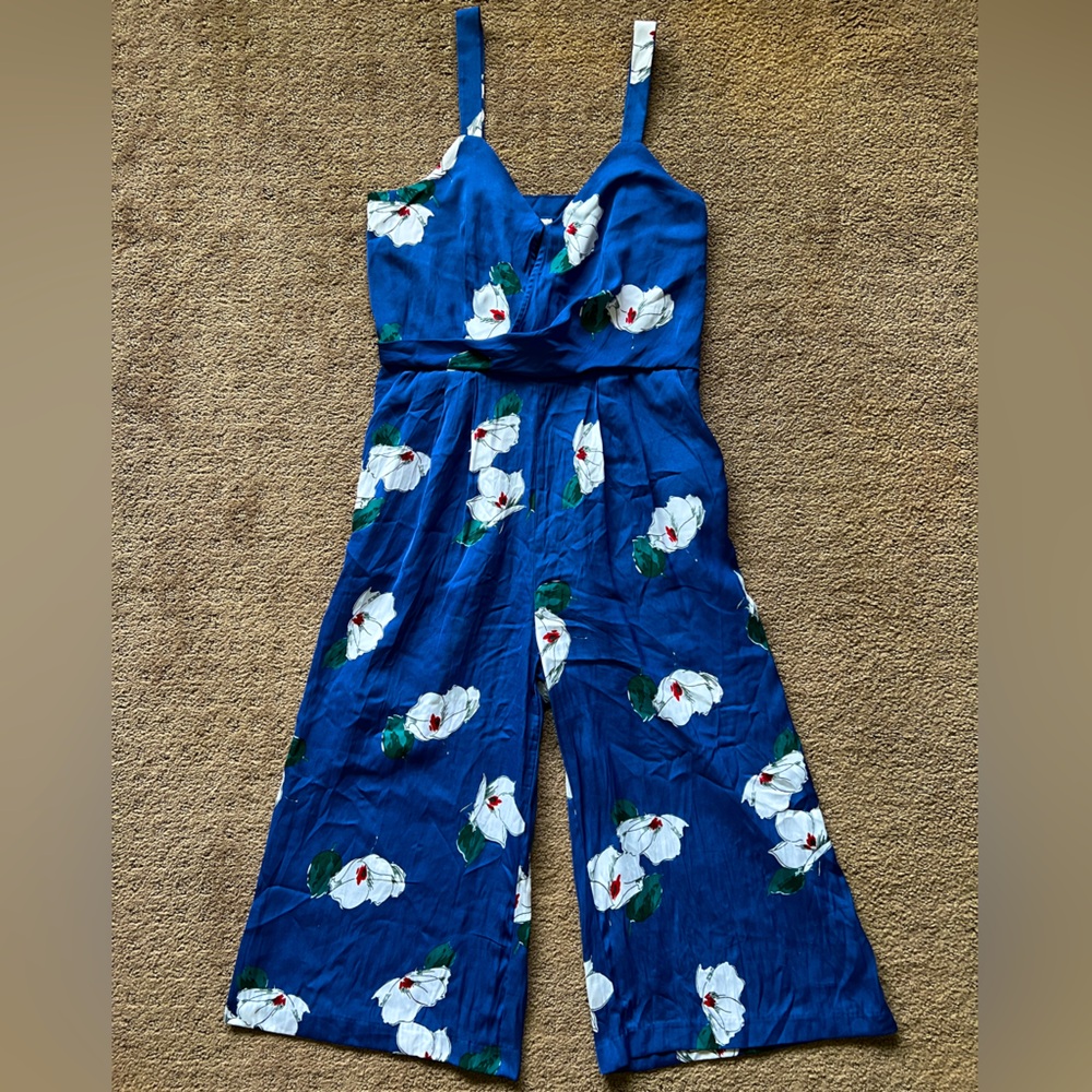Blue and White Floral Jumpsuit